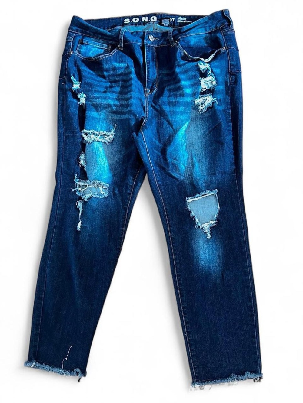 S.O.N.G Song Curvy Blue ripped distressed curve flattering skinny denim jeans
